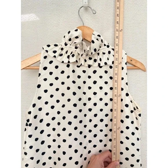 Kate Spade‎ 100% Silk Statement Polka Dot Tie Peplum Ruffle Top Ivory Black Sz 4 - Picture 6 of 6